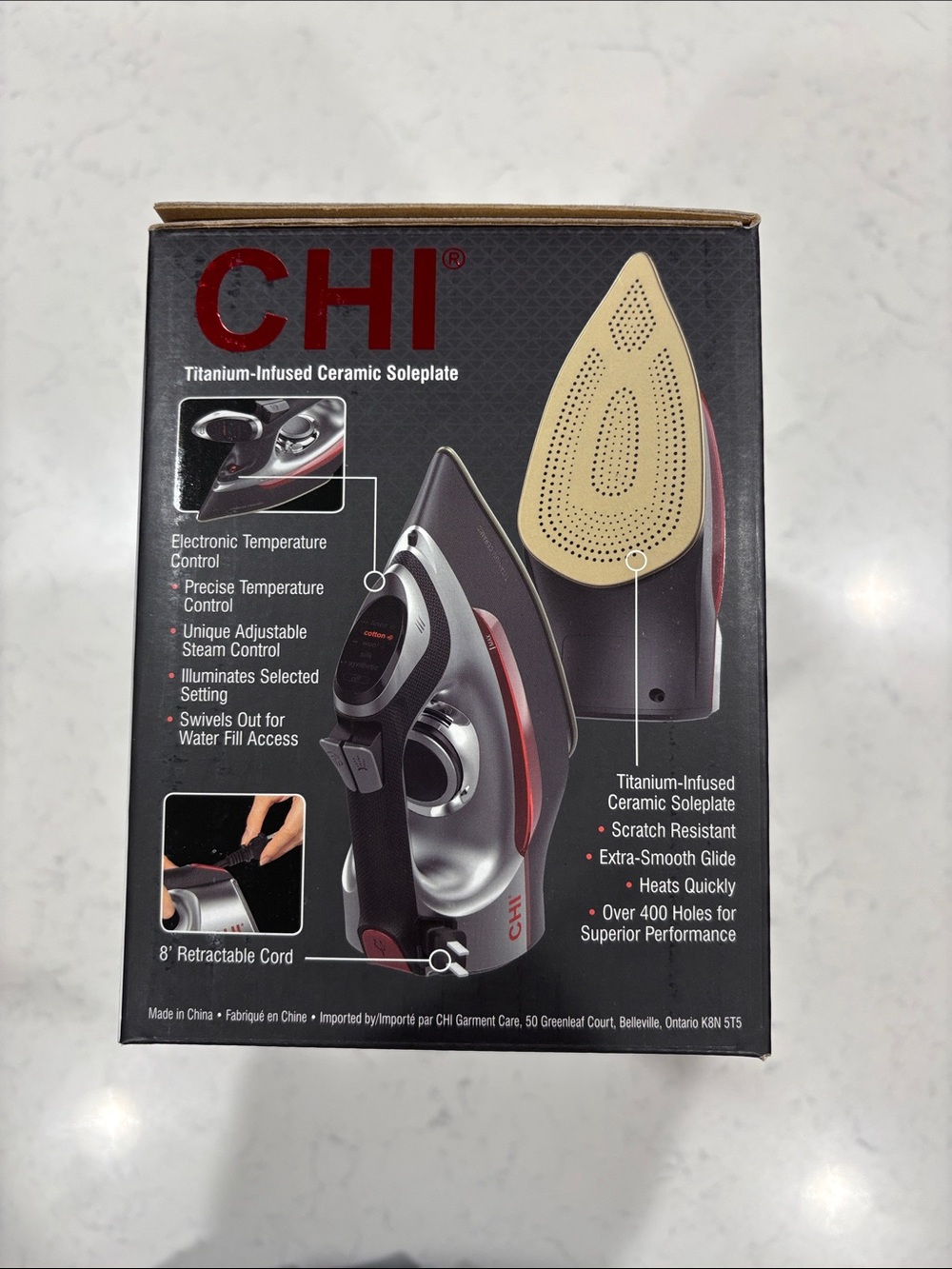 CHI Red and Silver Electronic Iron with Retractable Cord - Picture 2 of 4